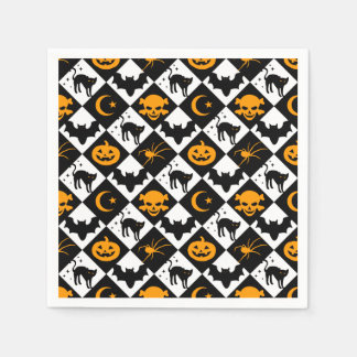 Serviette En Papier Halloween noir blanc Orange arlequin Motif