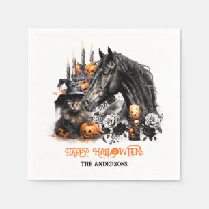 Serviette En Papier Halloween noir Cheval noir Chat éffrayant