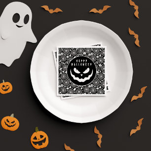 Serviette En Papier Halloween noir et blanc Citrouille visage Déplaisa