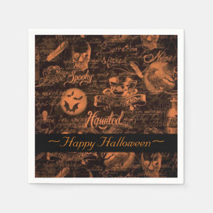Serviette En Papier Halloween noir et orange hanté