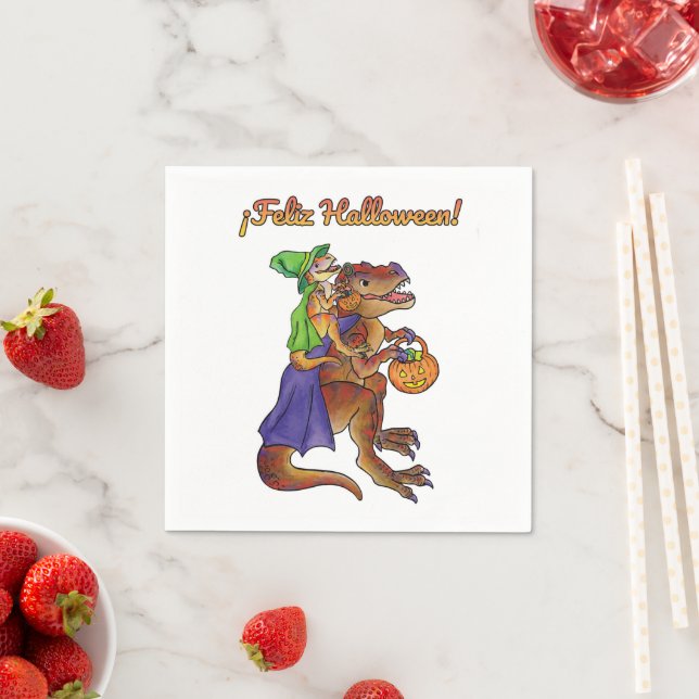 Serviette En Papier Halloween Party Dinosaur serviettes Feliz Hallowee (En situation)