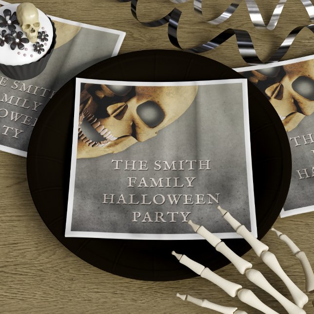Serviette En Papier Halloween Party Éffrayant Skeleton Skull Personnal (Halloween Party Spooky Skeleton Skull Personalised Napkins just for you)