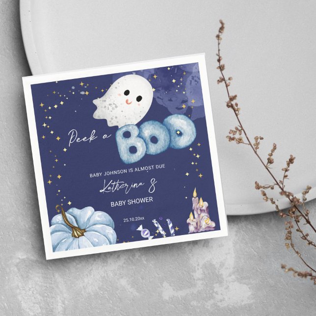 Serviette En Papier Halloween Peek a boo baby shower vaisselle (Halloween peek a boo baby shower tableware personalized napkins starry night cute baby ghost pumpkin)