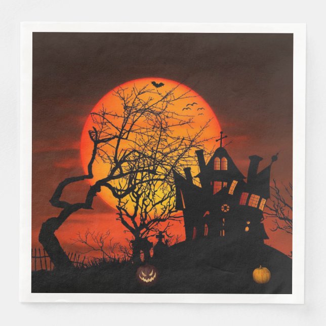 Serviette En Papier Halloween Pleine lune de feu (Devant)