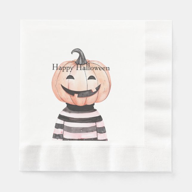 Serviette En Papier Halloween Pumpkin Head in T Shirt  (Devant)
