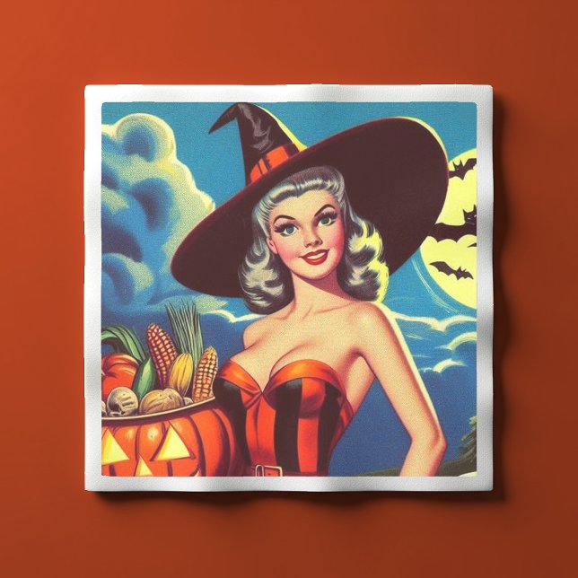 Serviette En Papier Halloween rétro Pin-up sorcière (Créateur téléchargé)