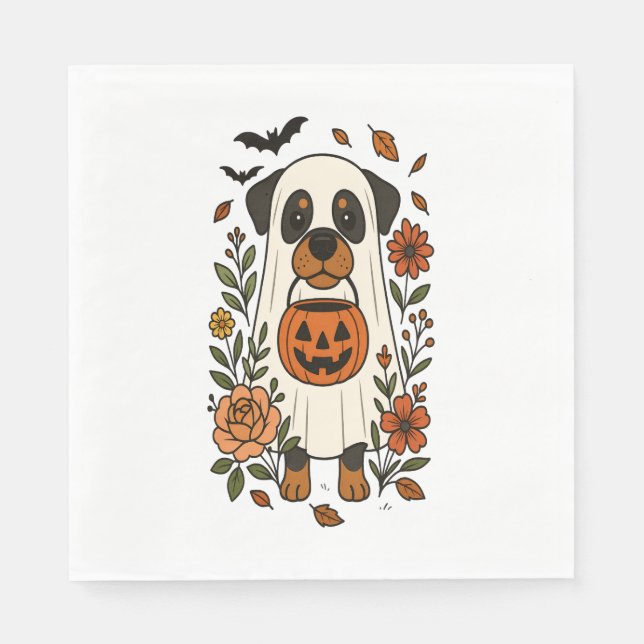Serviette En Papier Halloween Rottweiler avec Fleurs (Devant)