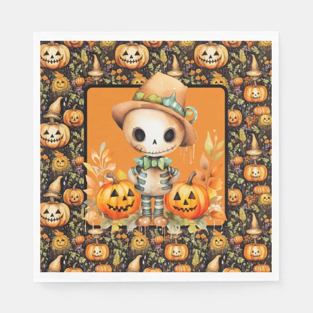 Serviette En Papier Halloween Scarecrow With Jack O Lanterns  (Devant)