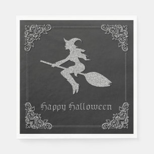 Serviette En Papier Halloween sorcière volante en argent