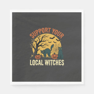 Serviette En Papier Halloween Soutenez Vos Sorcières Locales Chat Noir