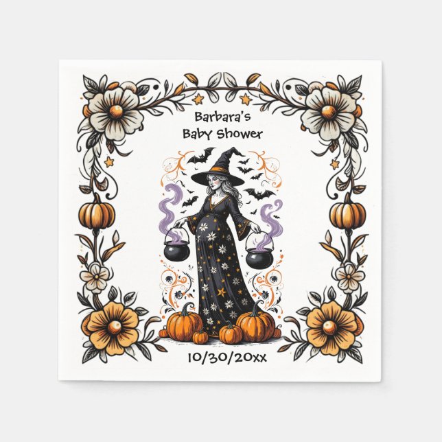 Serviette En Papier Halloween Twins Baby shower Pregnant sorcier (Devant)