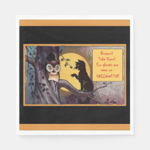 Serviette En Papier Halloween vintage en chat noir