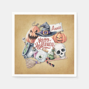 Serviette En Papier Halloween Vintage et personnalisé Napkin
