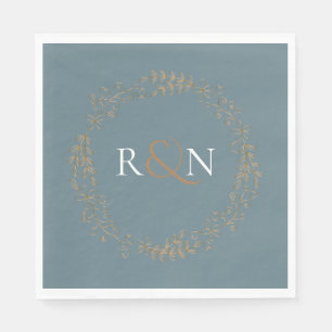 Serviette En Papier Halo Floral Couronne de Laurier Monogramme