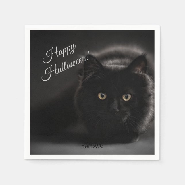 Serviette En Papier HAMbWG - Papier Napkin - Chat noir (Devant)