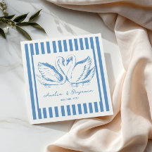 hand drawn Blue Couple Swan Whimsical Wedding