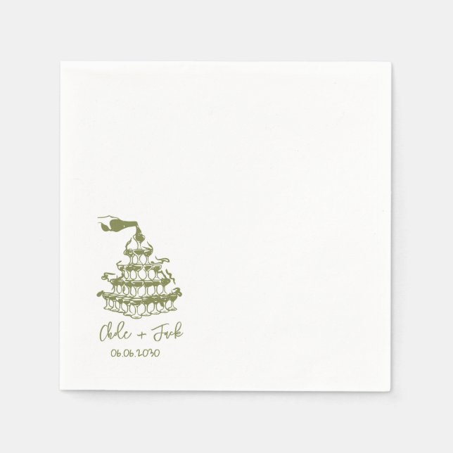 Serviette En Papier Hand Drawn Champagne Tower Glass Wedding Napkins (Devant)