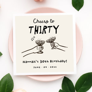 Serviette En Papier Hand Drawn Cheers à 30 ans fête d'anniversaire