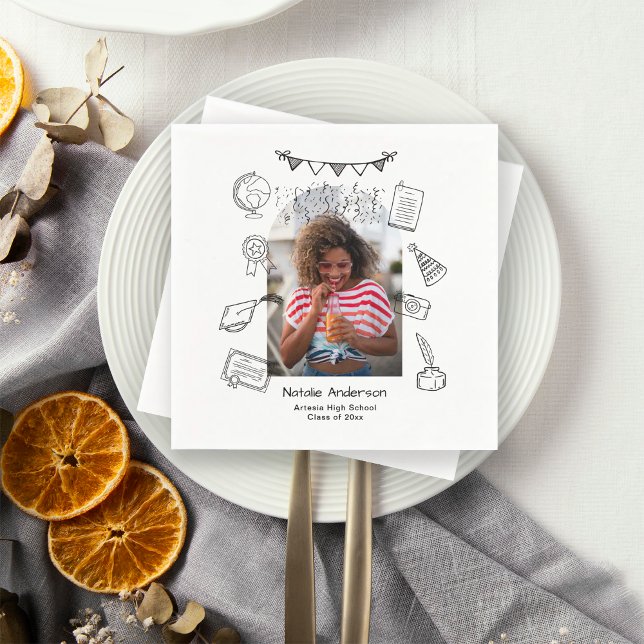 Serviette En Papier Hand Drawn Chic Arch Photo Graduate Party (Créateur téléchargé)