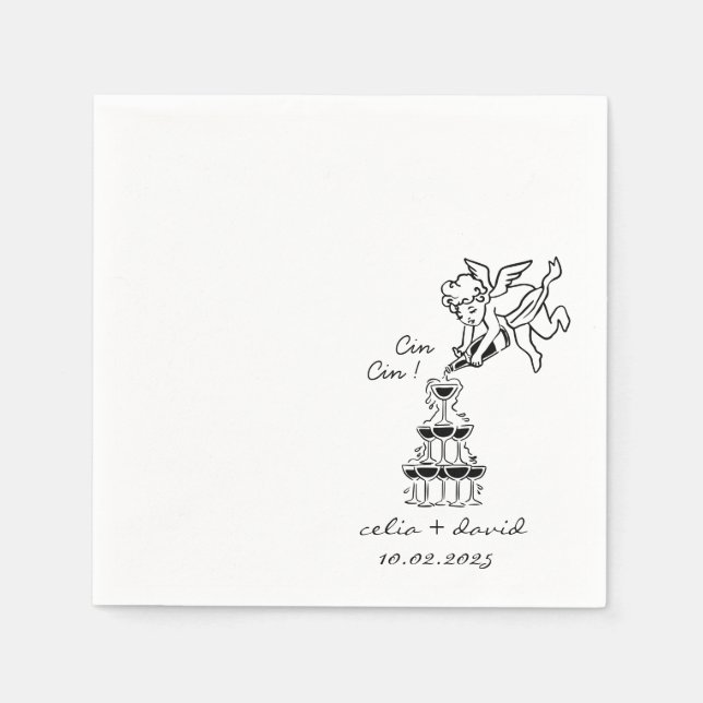 Serviette En Papier Hand Drawn Cupid Icon Cocktail Wedding (Devant)