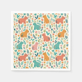 Serviette En Papier Hand Drawn Floral Capybara Paper Plates