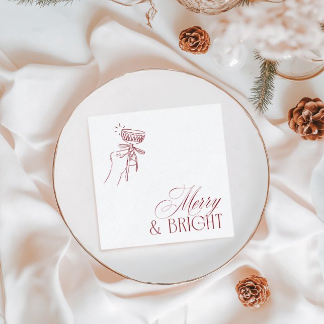 Serviette En Papier Hand Drawn Merry & Bright Christmas Holiday Party (Hand Drawn Merry & Bright Christmas Holiday Party Napkins)