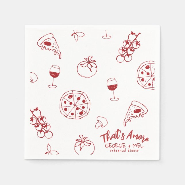 Serviette En Papier Hand Drawn Thats Amore Pizza Wine Rehearsal Dinner (Devant)