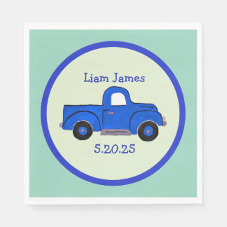 Serviette En Papier Handpainted Blue Truck Art, Personalize