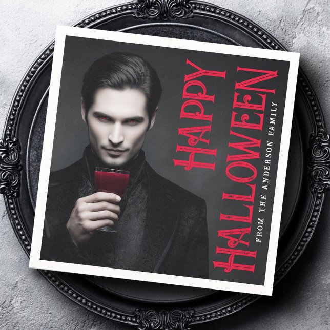 Serviette En Papier Handsome vampire drinking blood Halloween party (Handsome vampire drinking blood Halloween party Napkins)