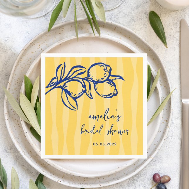 Serviette En Papier Handwritten Italian Lemon Stripes Bridal Shower (Créateur téléchargé)
