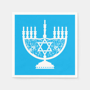 Serviette En Papier Hanoukka blanche menorah