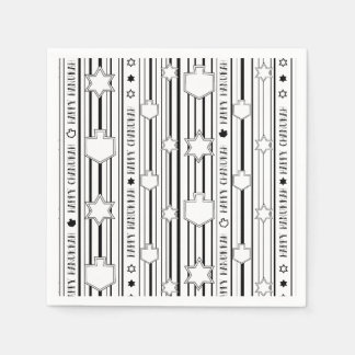 Serviette En Papier Hanoukka Blk N White Dreidels N Stars