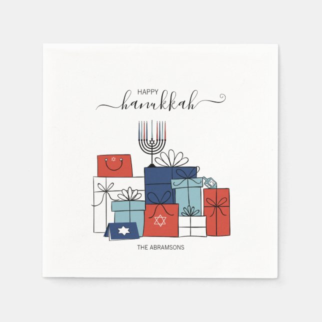 Serviette En Papier Hanoukka Cadeaux & Menorah Papier de vacances Napk (Devant)