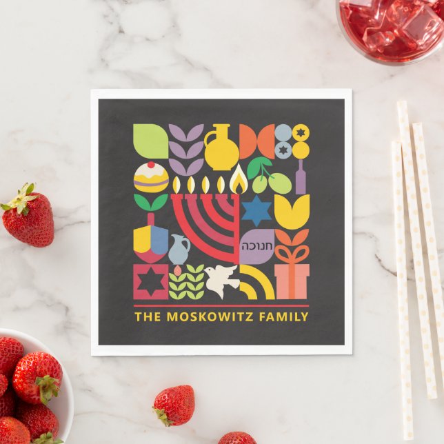 Serviette En Papier Hanoukka Chanukah Menorah Dreidel Symboles juifs (En situation)