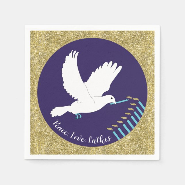 Serviette En Papier Hanoukka Dove Menorah Design (Devant)