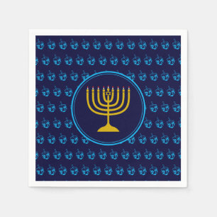 Serviette En Papier HANOUKKA   Dreidel Menorah BLUE Paper