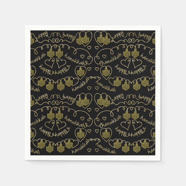 Serviette En Papier Hanoukka Gold Dreidels (Devant)