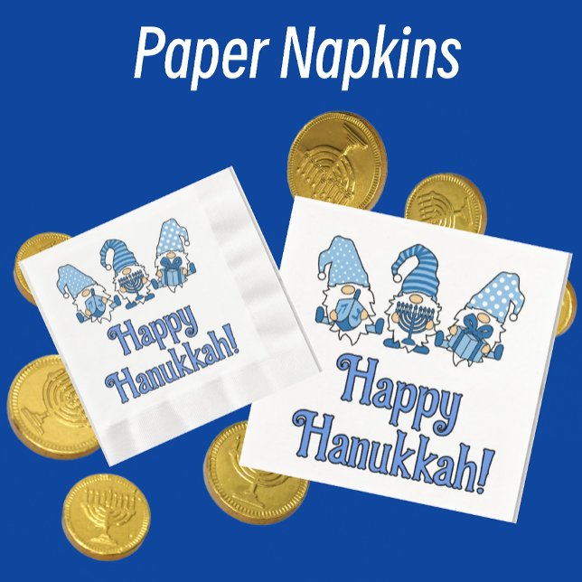 Serviette En Papier Hanoukka heureuse avec trois Gnomes (Paper napkins in several sizes and shapes.)