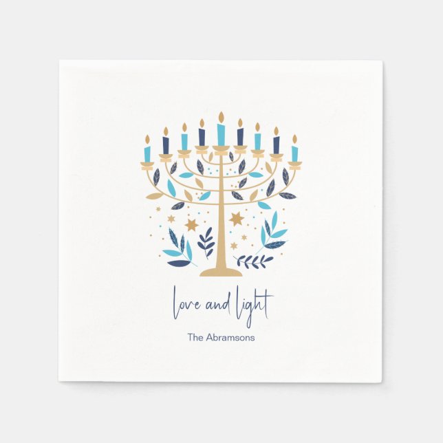 Serviette En Papier Hanoukka Love & Light Floral Menorah (Devant)