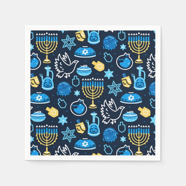 Serviette En Papier Hanoukka Symboles Motif bleu (Devant)