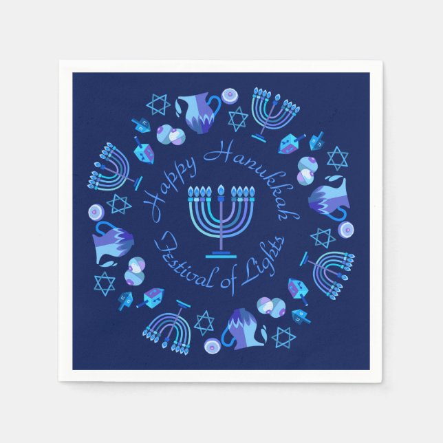 Serviette En Papier Hanukkiah Happy Hanoukka Juive Fête Menorah (Devant)
