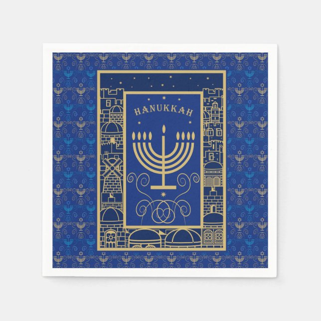 Serviette En Papier Hanukkiah Happy Hanukkah Jewish dreidel Menorah (Devant)