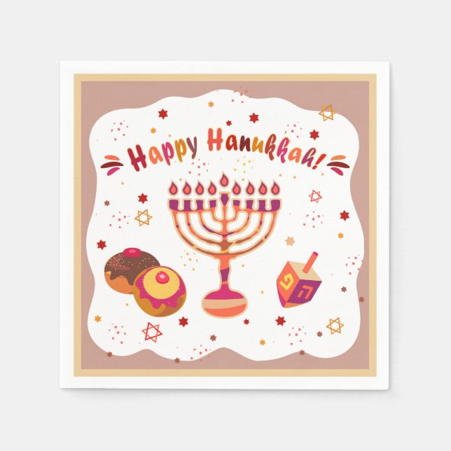 Serviette En Papier Hanukkiah Happy Hanukkah Jewish Gold Menorah (Devant)