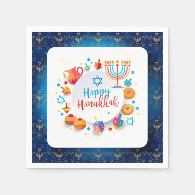 Serviette En Papier Hanukkiah Happy Hanukkah Jewish Holiday Menorah (Devant)