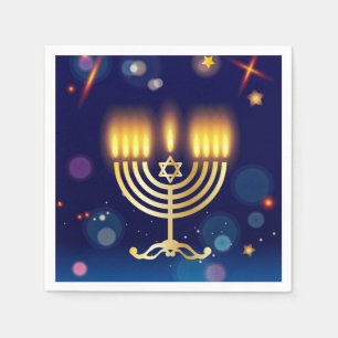 Serviette En Papier Hanukkiah Joyeux Hanukkah Menorah dorée juive