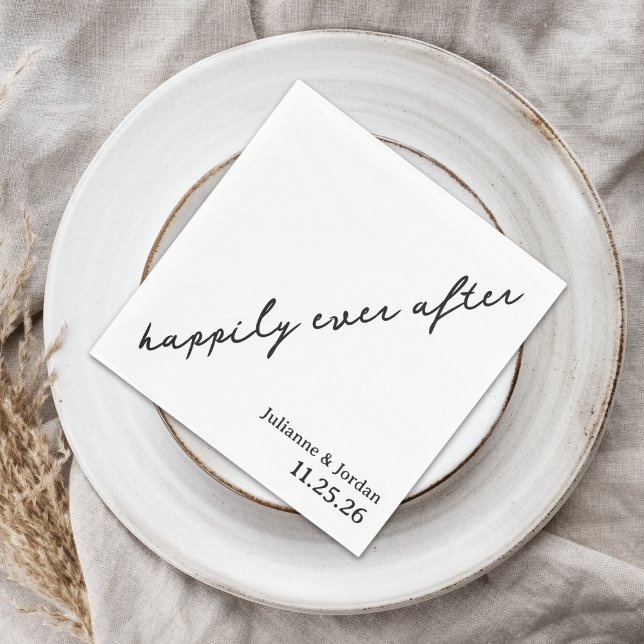 Serviette En Papier Happily Ever After Scribble Cursive Custom Wedding (Créateur téléchargé)