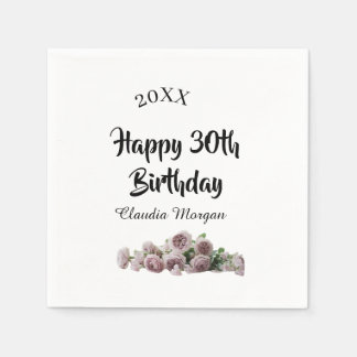 Serviette En Papier Happy 30th birthday pink white mauve floral name y