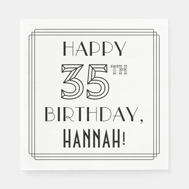 Serviette En Papier HAPPY 35E ANNIVERSAIRE ; Style Art Déco ; Nom pers (Devant)
