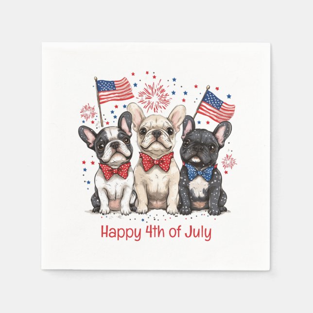 Serviette En Papier Happy 4 juillet Bulldogs français (Devant)