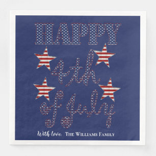 Serviette En Papier Happy 4 juillet Stars and Stripes Typographie